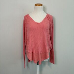 We The Free Free People Top V Neck Long Sleeve Casual Comfy Coral Pink Small